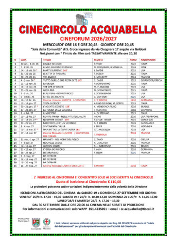 Cinecircolo Acquabella, Cineforum 2026/2027